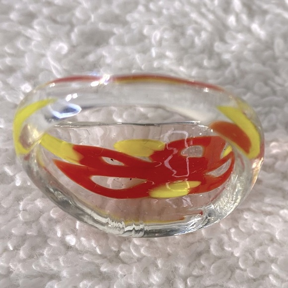 Vintage Art Glass Handmade Red Yellow Band Ring - Picture 9 of 11